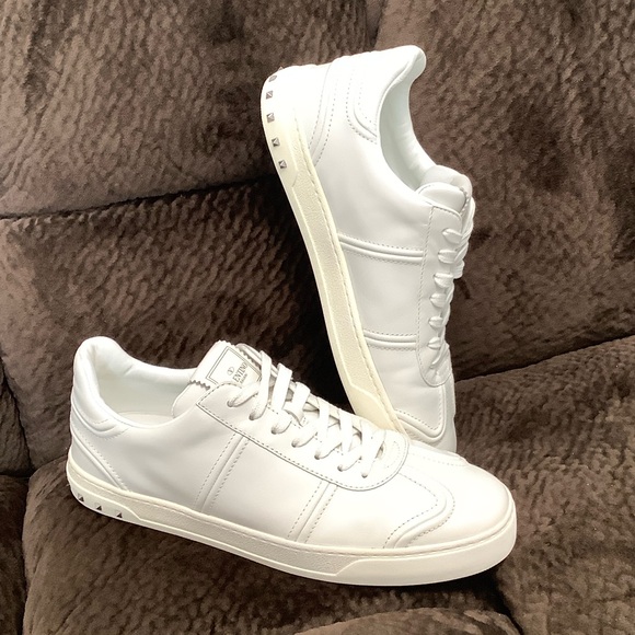 Valentino Garavani Fly crew White Leather Studded Men's Sneakers Size 43.5
